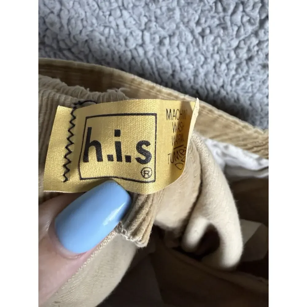 Vintage 70s H.I.S Corduroy Pants Mens Tan Beige High Rise Straight Leg Retro